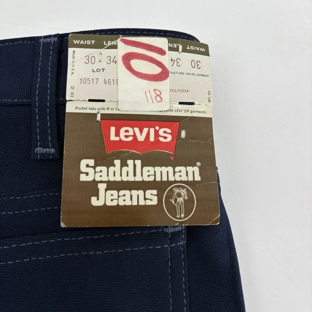 New VTG 70s Levis Saddle Man Jeans Western‎ Cowboy Polyester Pleated Pants 30X34
